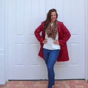 London Fashion Blogger in Kate Spade scallop pocket coat Leopard Scarf and Jeans
