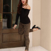 Red Lips and JCrew Leopard Jeans