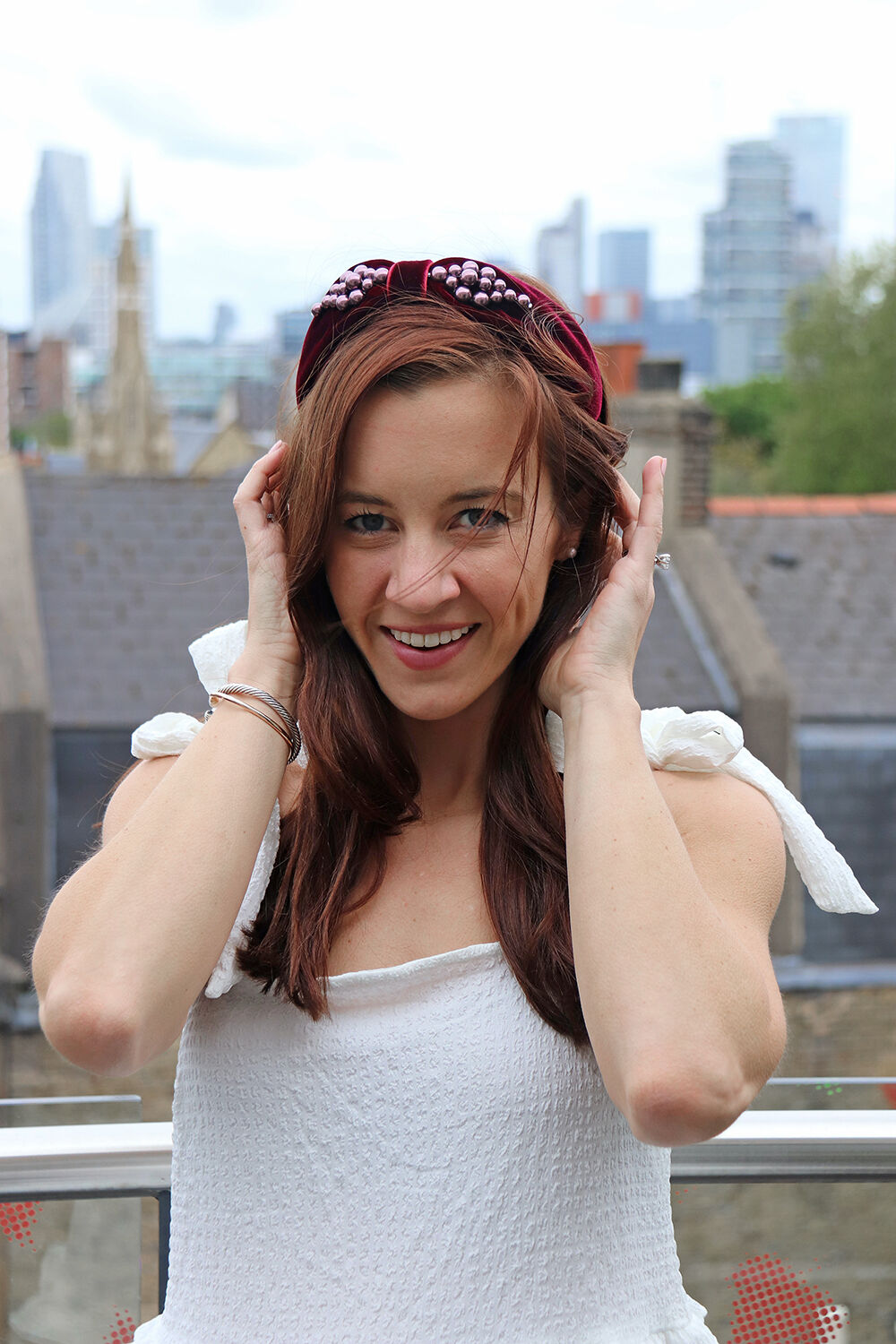 White Dress and Alexandre de Paris Berenice Headband