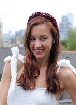 White and Velvet Outfit - White Ruffle Swing Mini Sundress with Tie Straps with Alexandre de Paris Berenice Headband 
