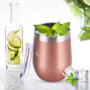 SUNWILL Insulated Rose Gold Wine Tumbler with Lid
