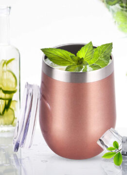 SUNWILL Insulated Rose Gold Wine Tumbler with Lid