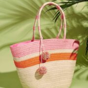 Colour Block Straw Tote Bag
