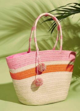Colour Block Straw Tote Bag
