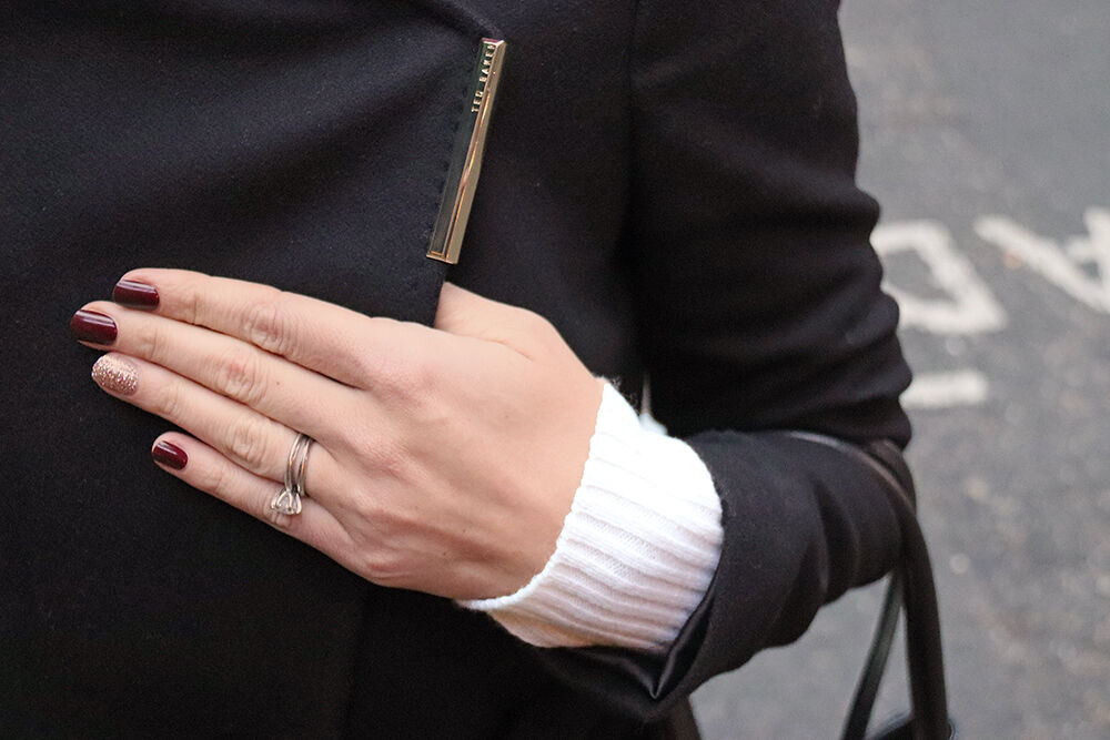 London Blogger in Ted Baker Belted Wool Coat and Kiss imPress Nails