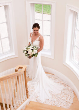 Wedding Portrait on Landing with Dress Fanned Out