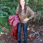 Red Puffer Jacket and Logene Long Sleeve Leopard Sweatshirt
