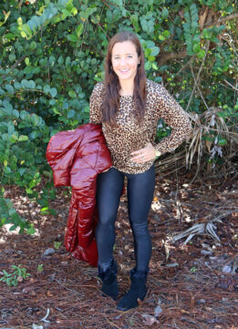 Red Puffer Jacket and Logene Long Sleeve Leopard Sweatshirt