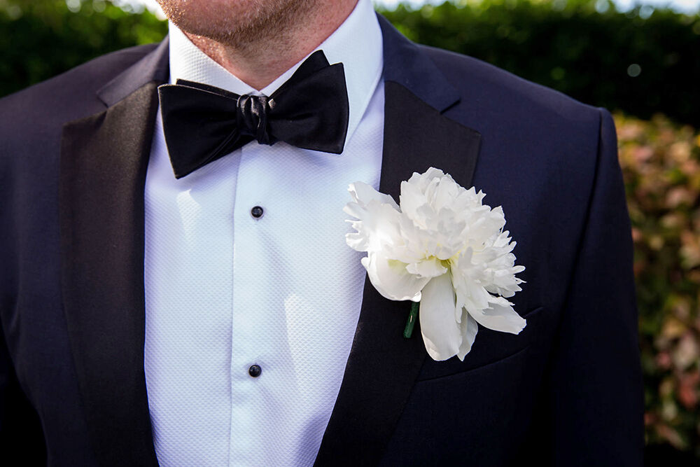 Groom Boutonniere of White Mums Football Flower