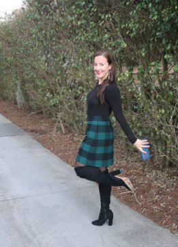 UK Fashion Blogger JCrew Tartan Skirt and Over the Knee Boots
