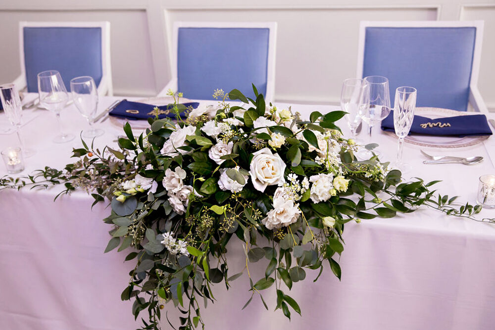 White and Green Sweetheart Table Flowers