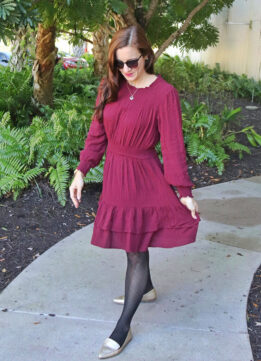 Sparkles and Shoes Shashi Legend Necklace with Maroon Smock Dress