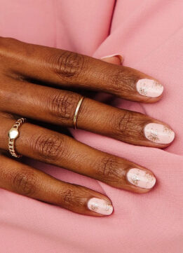 Summer Nail Ideas - Gold and Pale Pink manicure on Antonia Cheri via PaintBox