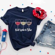 Etsy - CustomMadeHQ - Red Wine & Blue T-Shirt, 4th of July Shirt, Red White Blue T-shirt, Patriotic Shirt, Independence Day Shirt, Fourth of July Shirt, USA Shirt