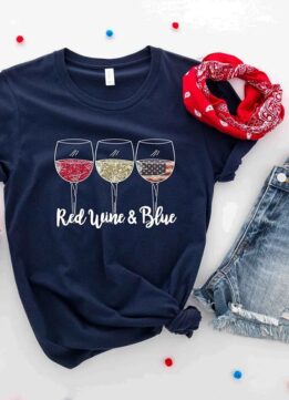 Etsy - CustomMadeHQ - Red Wine & Blue T-Shirt, 4th of July Shirt, Red White Blue T-shirt, Patriotic Shirt, Independence Day Shirt, Fourth of July Shirt, USA Shirt