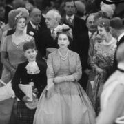 1960 - turquoise Norman Hartnell dress at the wedding of her sister, Princess Margaret - Loomis Dean
