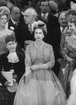 1960 - turquoise Norman Hartnell dress at the wedding of her sister, Princess Margaret - Loomis Dean