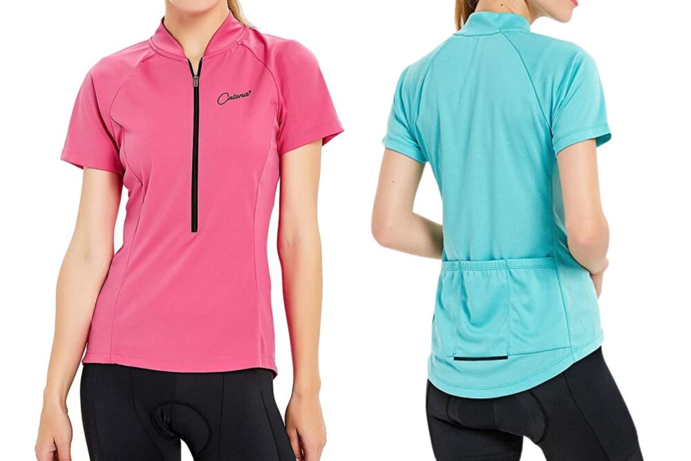 CATENA Women's Cycling Jersey Workout Shirt Running Womens Summer Tops in Pink and Teal