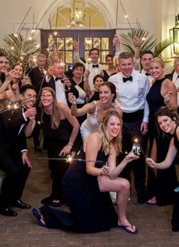 Shot of Wedding Friends and Family at end of Evening