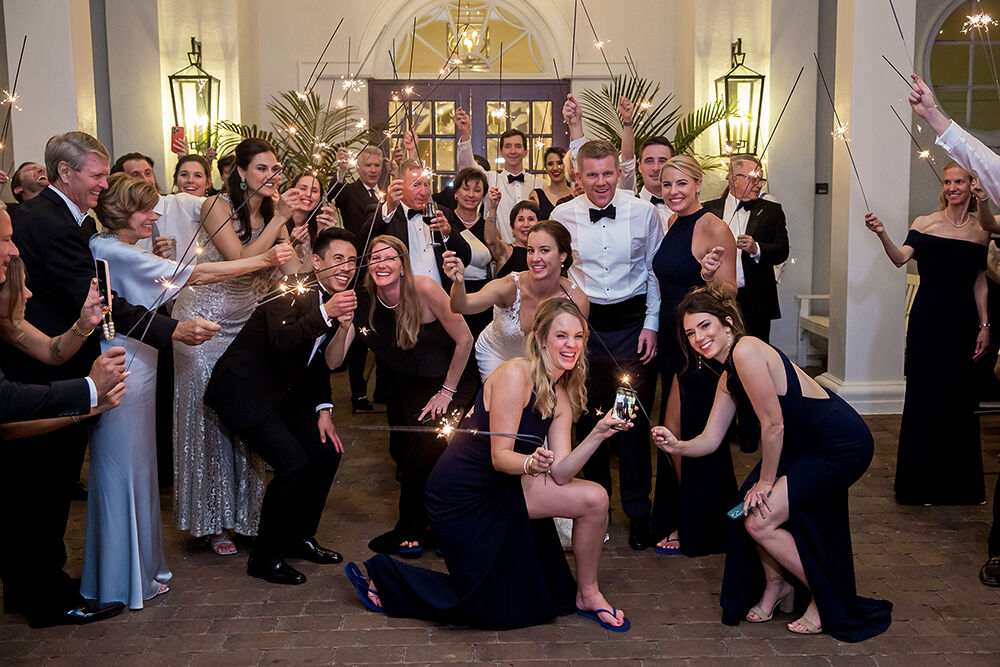Shot of Wedding Friends and Family at end of Evening