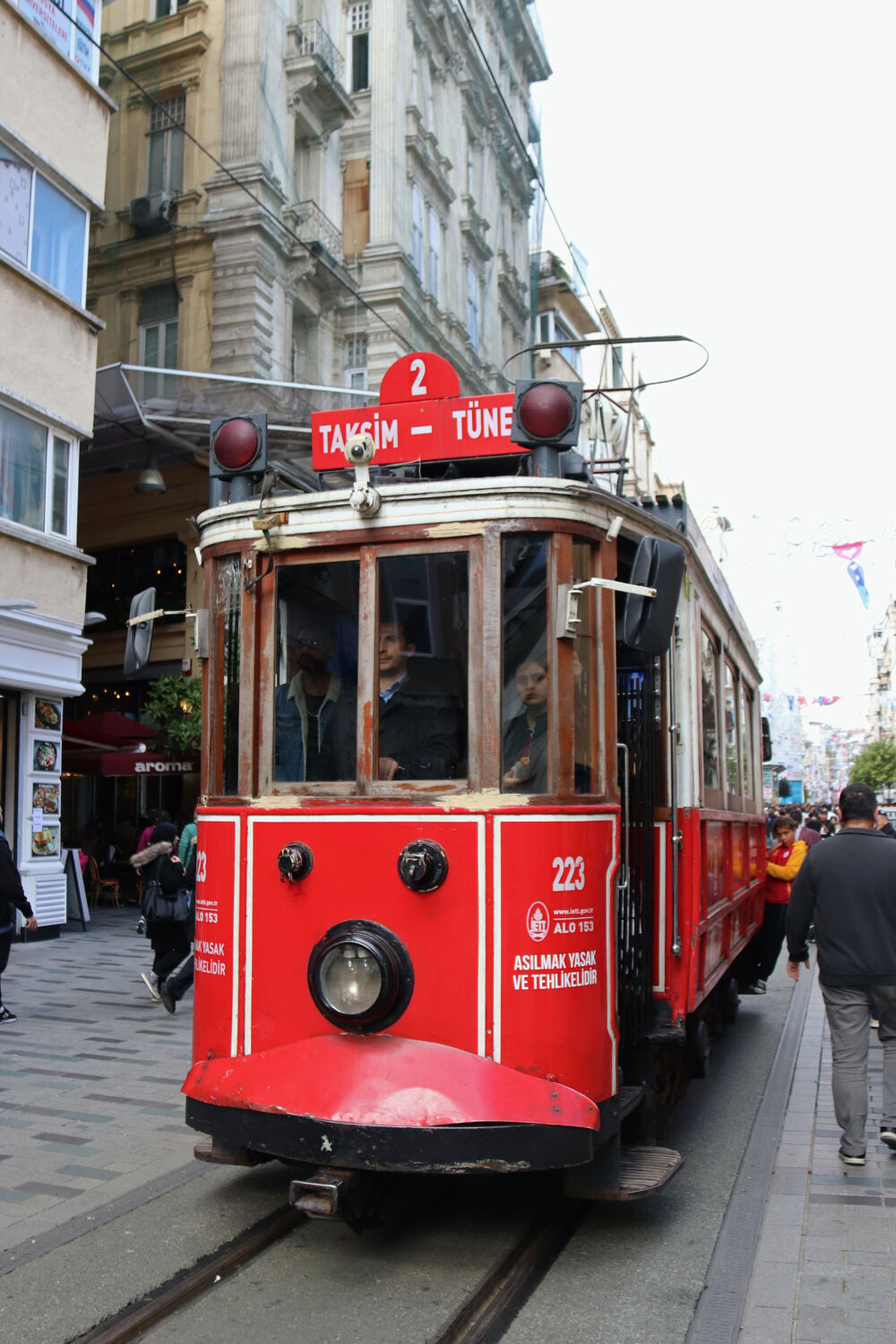 Famous Red Tram on Istiklal Caddesi (Independence Avenue) in Istanbul
