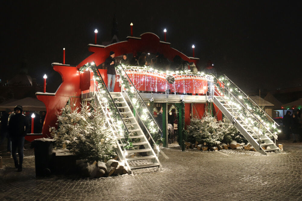 Entrance to the Market with a Festive Christmas Advent Calendar