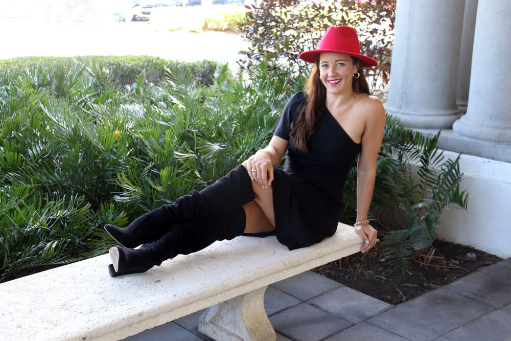 Fashion Blogger in Red and Black Outfit