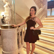 On the stairs at Bacchanalia for a Girls Night Out in Chanel