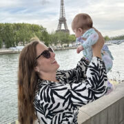Kelly and Lily on the Pont de l'Alma with the Eiffel Tower