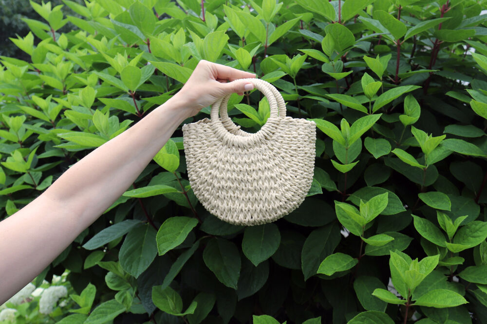 menolana Small Straw Top Handle Bag