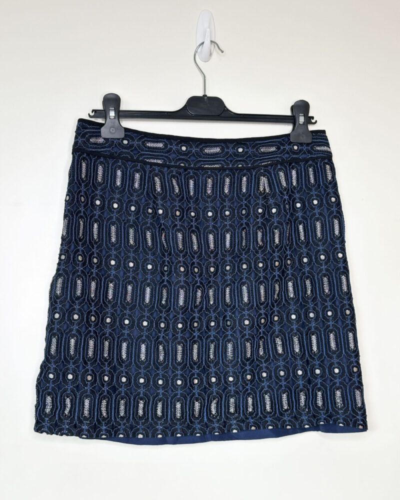 Loft Women's Blue Silver Metallic Geometric Mini Pencil Skirt
