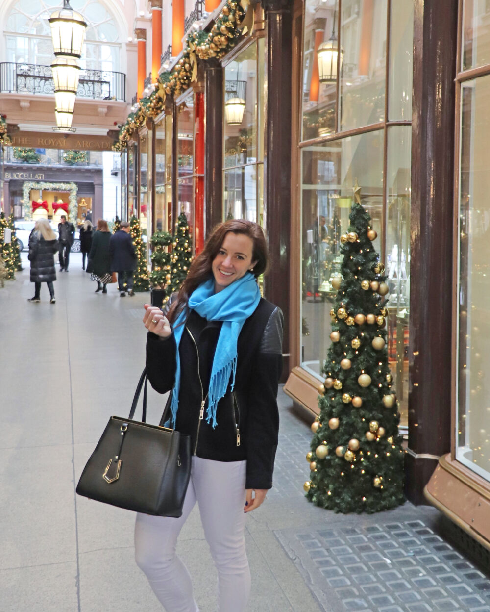 Really Love My Blue Winter Scarf - London Blogger at The Royal Arcade, Old Bond Street Shops, Mayfair, London