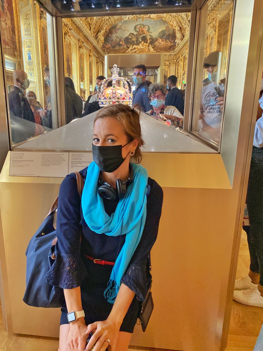 Really Love My Blue Winter Scarf - Posing with the Crown of Louis XV of France in Paris in 2021