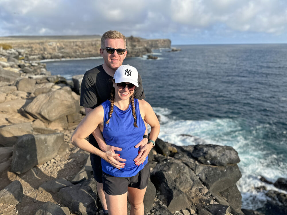 pregnant with Lily near the Sea Blow Hole on Isla Espanola in the Galapagos