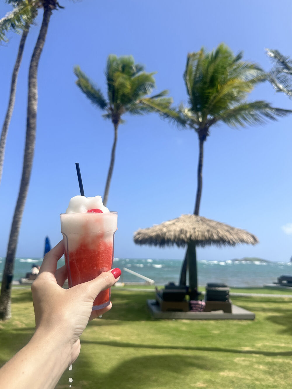 Snapshots from St. Lucia - A delicious Miami Vice - equal parts frozen Strawberry Daiquiri and Piña Colada - at the Coconut Bay Harmony Oasis Adults Only Pool