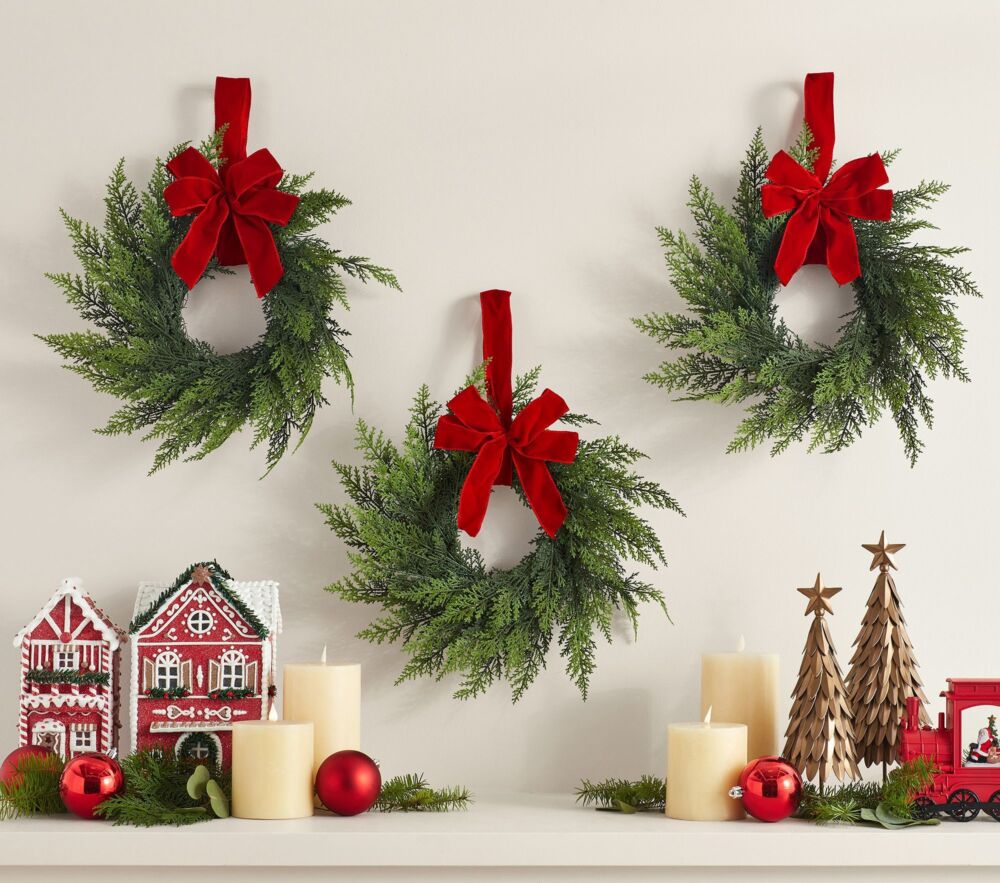 Mini Cedar Ribbon Wreaths, Set of 3