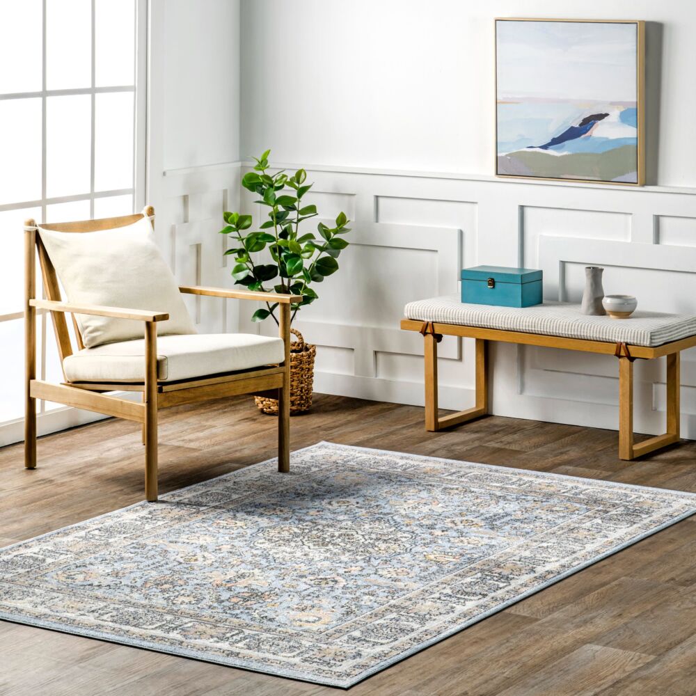Priyanka Washable Persian Rug | Light Blue