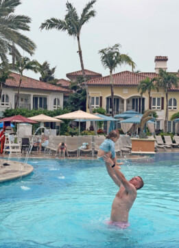 Mark throwing Lily in the Pool