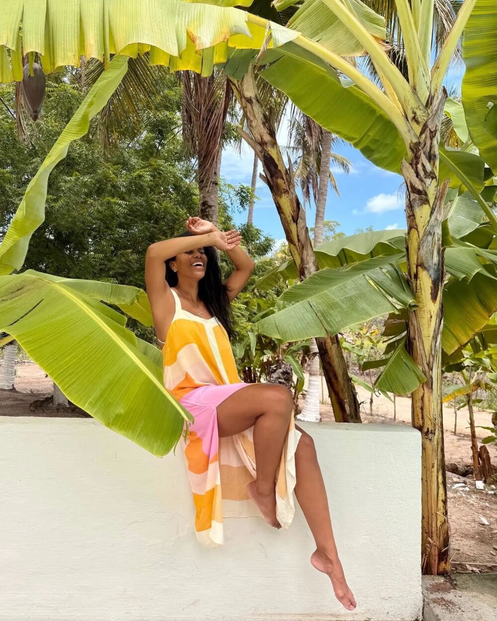Geometric Print Dress on Thay Taruc in Barra de São Miguel, Brazil Seaside Vacation Vibes