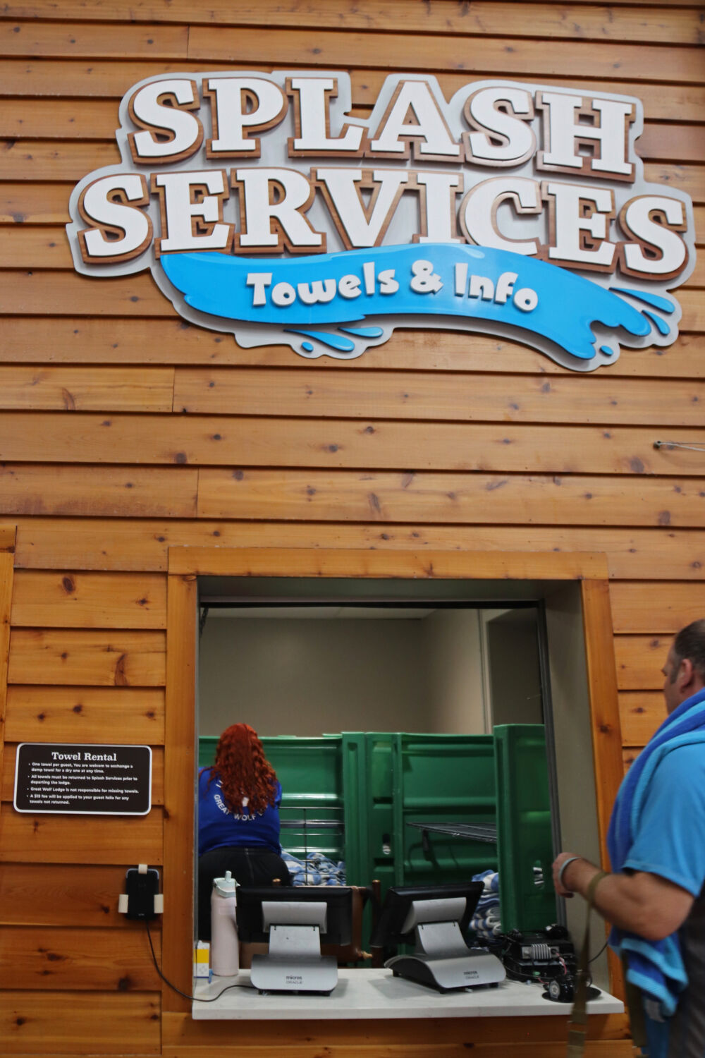 The Splash Services window where guests can pick up towels and information.